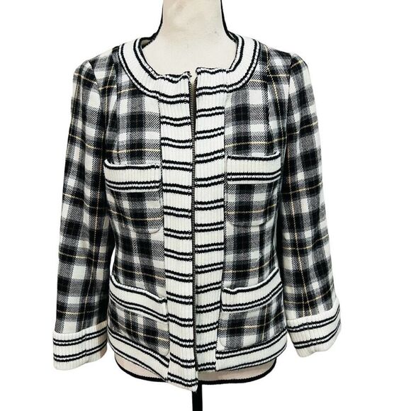 Anthropologie Plenty by Tracy Reese Plaid Wool blend zip blazer jacket size 4 - Picture 2 of 10
